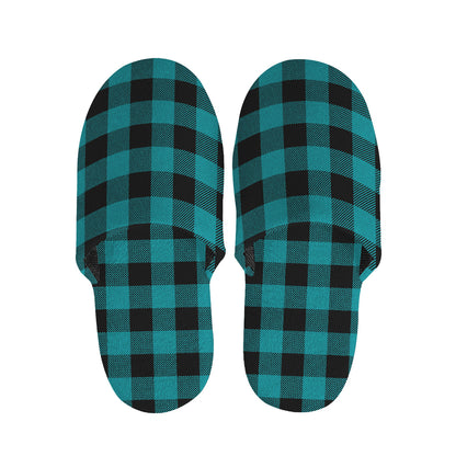 Teal And Black Buffalo Check Print Slippers