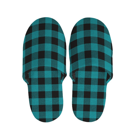 Teal And Black Buffalo Check Print Slippers