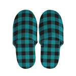 Teal And Black Buffalo Check Print Slippers