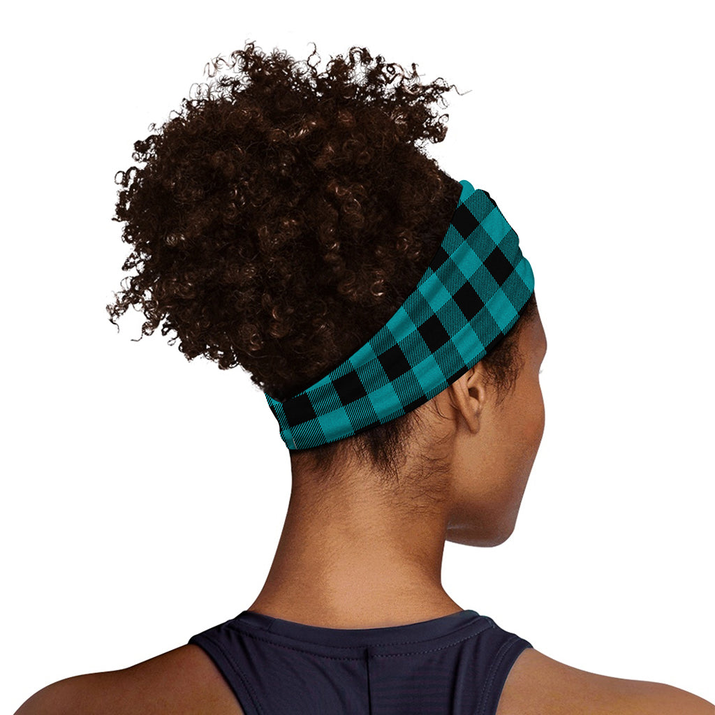 Teal And Black Buffalo Check Print Sports Headband