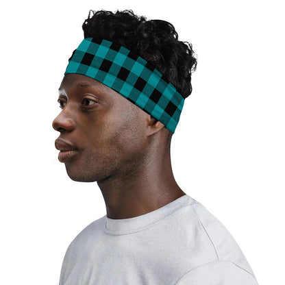 Teal And Black Buffalo Check Print Sports Headband