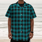 Teal And Black Buffalo Check Print Textured Short Sleeve Shirt