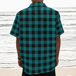 Teal And Black Buffalo Check Print Textured Short Sleeve Shirt