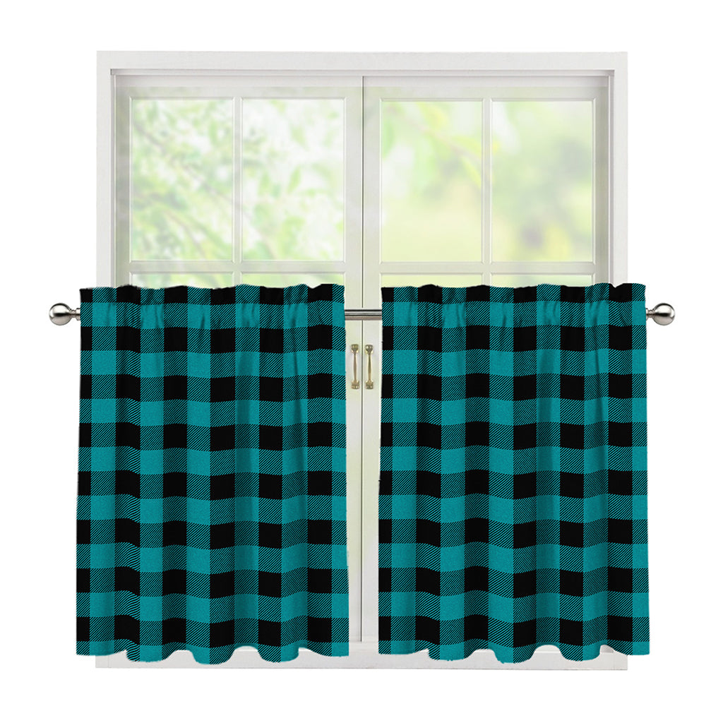 Teal And Black Buffalo Check Print Tier Curtains