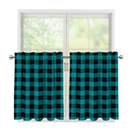 Teal And Black Buffalo Check Print Tier Curtains