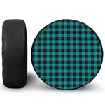 Teal And Black Buffalo Check Print Tire Cover