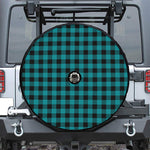 Teal And Black Buffalo Check Print Tire Cover With Camera Hole