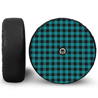 Teal And Black Buffalo Check Print Tire Cover With Camera Hole