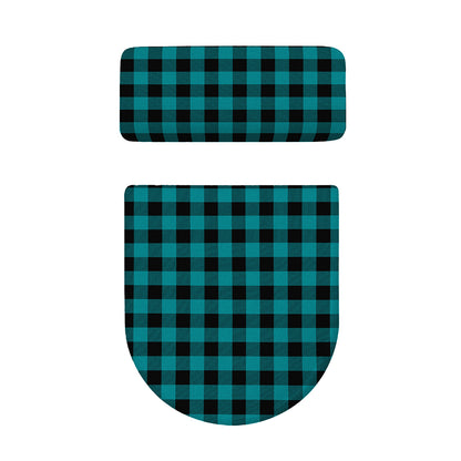 Teal And Black Buffalo Check Print Toilet Lid And Tank Cover Set
