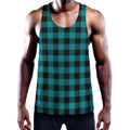 Teal And Black Buffalo Check Print Men's Workout Tank Top