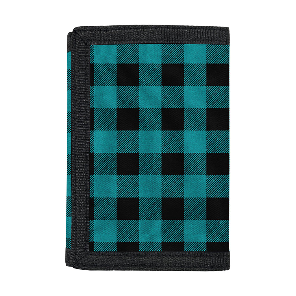 Teal And Black Buffalo Check Print Trifold Wallet