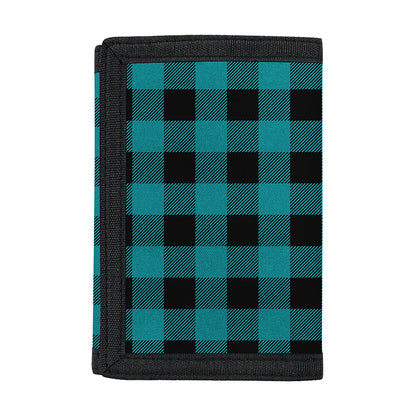 Teal And Black Buffalo Check Print Trifold Wallet