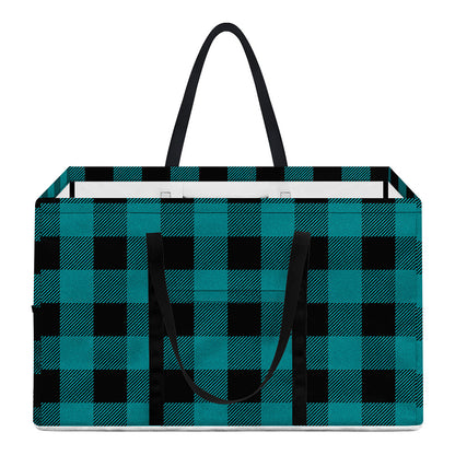 Teal And Black Buffalo Check Print Utility Tote Bag