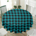 Teal And Black Buffalo Check Print Waterproof Round Tablecloth