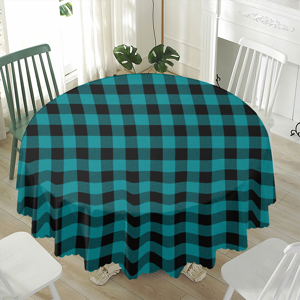Teal And Black Buffalo Check Print Waterproof Round Tablecloth
