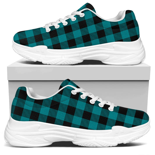 Teal And Black Buffalo Check Print White Chunky Shoes