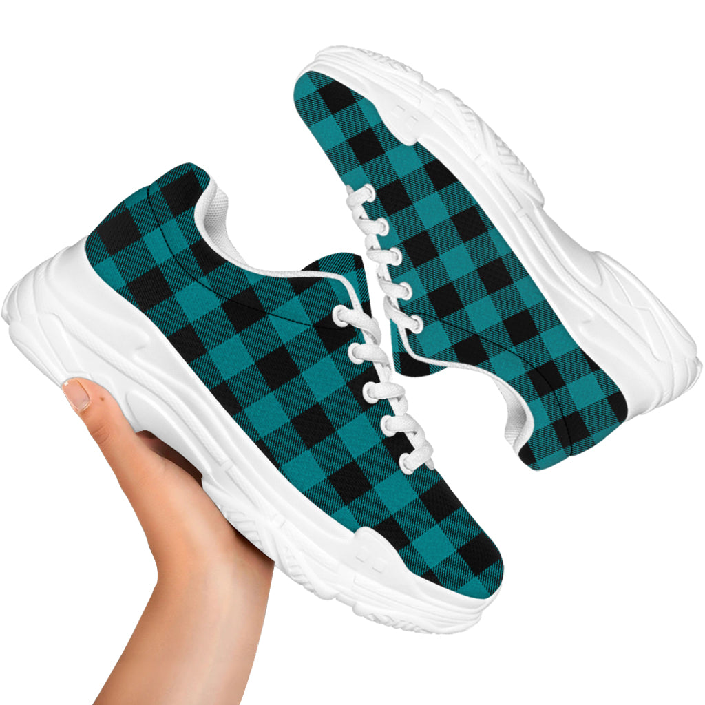 Teal And Black Buffalo Check Print White Chunky Shoes