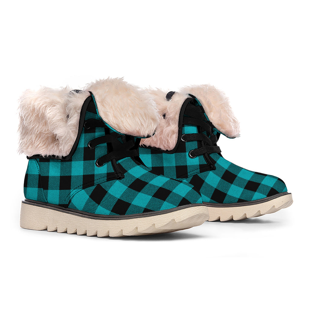 Teal And Black Buffalo Check Print Winter Boots