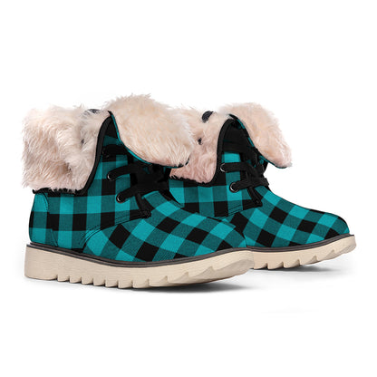 Teal And Black Buffalo Check Print Winter Boots