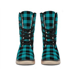 Teal And Black Buffalo Check Print Winter Boots