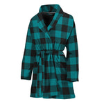 Teal And Black Buffalo Check Print Women's Bathrobe