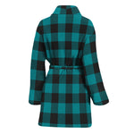 Teal And Black Buffalo Check Print Women's Bathrobe