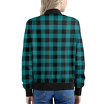 Teal And Black Buffalo Check Print Women's Bomber Jacket