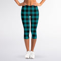 Teal And Black Buffalo Check Print Women's Capri Leggings