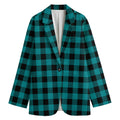 Teal And Black Buffalo Check Print Women's Cotton Blazer