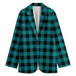 Teal And Black Buffalo Check Print Women's Cotton Blazer