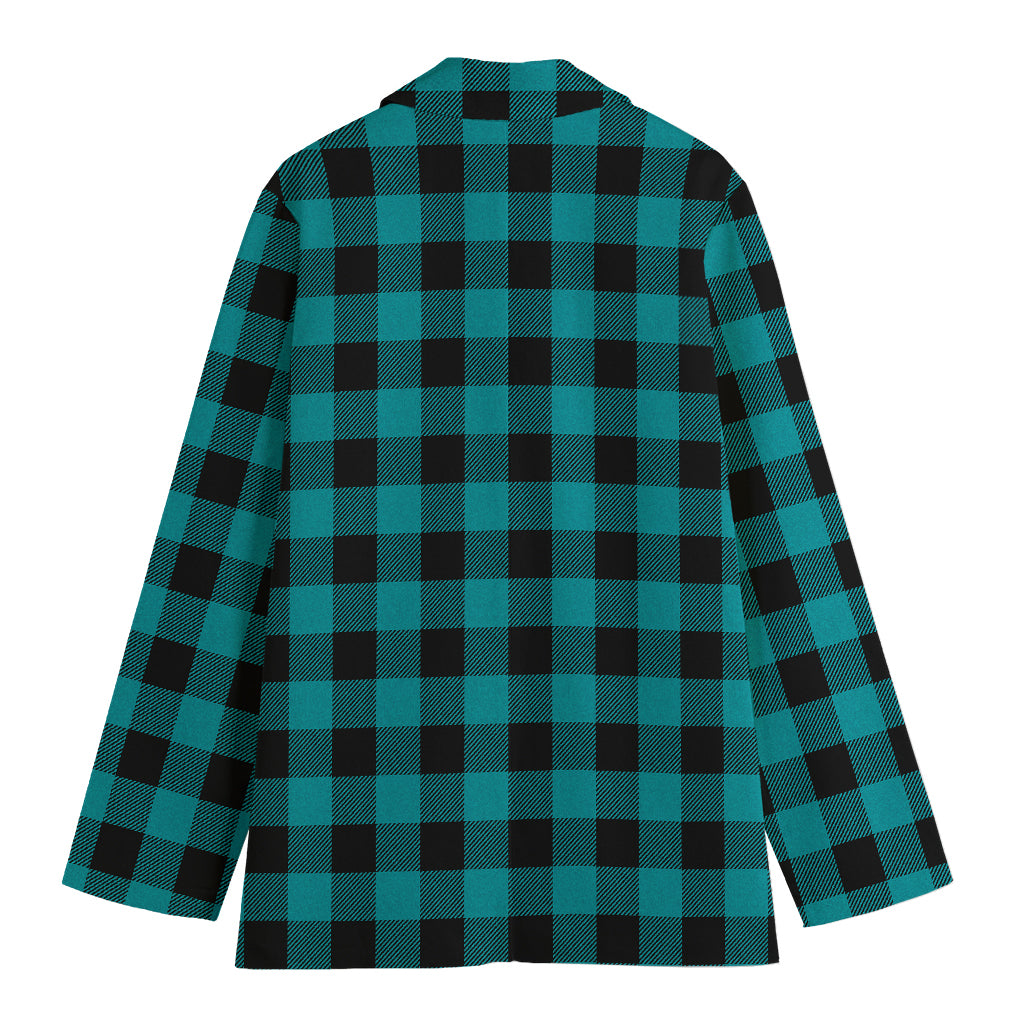 Teal And Black Buffalo Check Print Women's Cotton Blazer