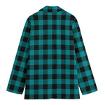Teal And Black Buffalo Check Print Women's Cotton Blazer