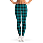 Teal And Black Buffalo Check Print Women's Leggings