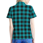 Teal And Black Buffalo Check Print Women's Polo Shirt