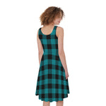 Teal And Black Buffalo Check Print Women's Sleeveless Dress