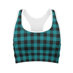 Teal And Black Buffalo Check Print Women's Sports Bra