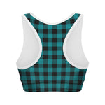 Teal And Black Buffalo Check Print Women's Sports Bra