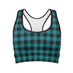 Teal And Black Buffalo Check Print Women's Sports Bra