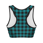 Teal And Black Buffalo Check Print Women's Sports Bra
