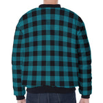 Teal And Black Buffalo Check Print Zip Sleeve Bomber Jacket
