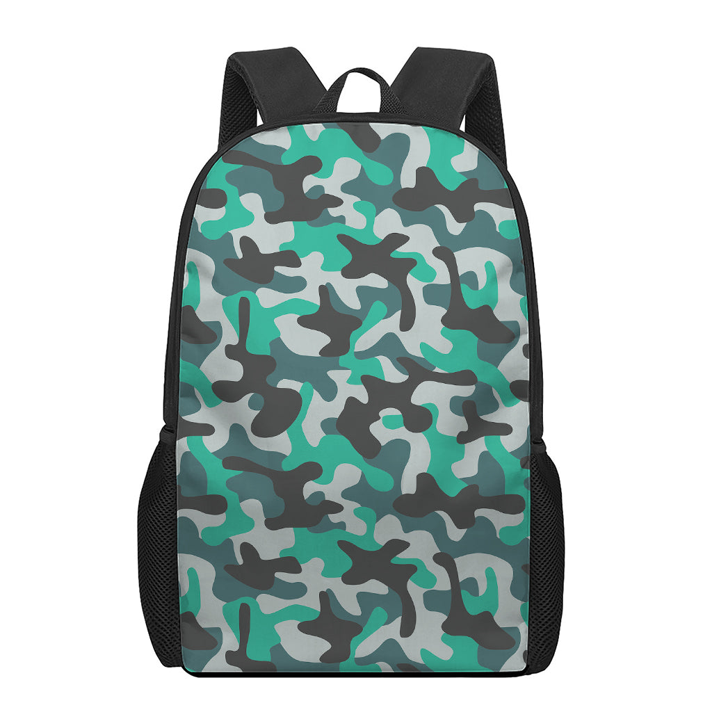 Teal And Black Camouflage Print 17 Inch Backpack