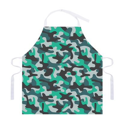 Teal And Black Camouflage Print Adjustable Apron