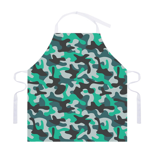 Teal And Black Camouflage Print Adjustable Apron