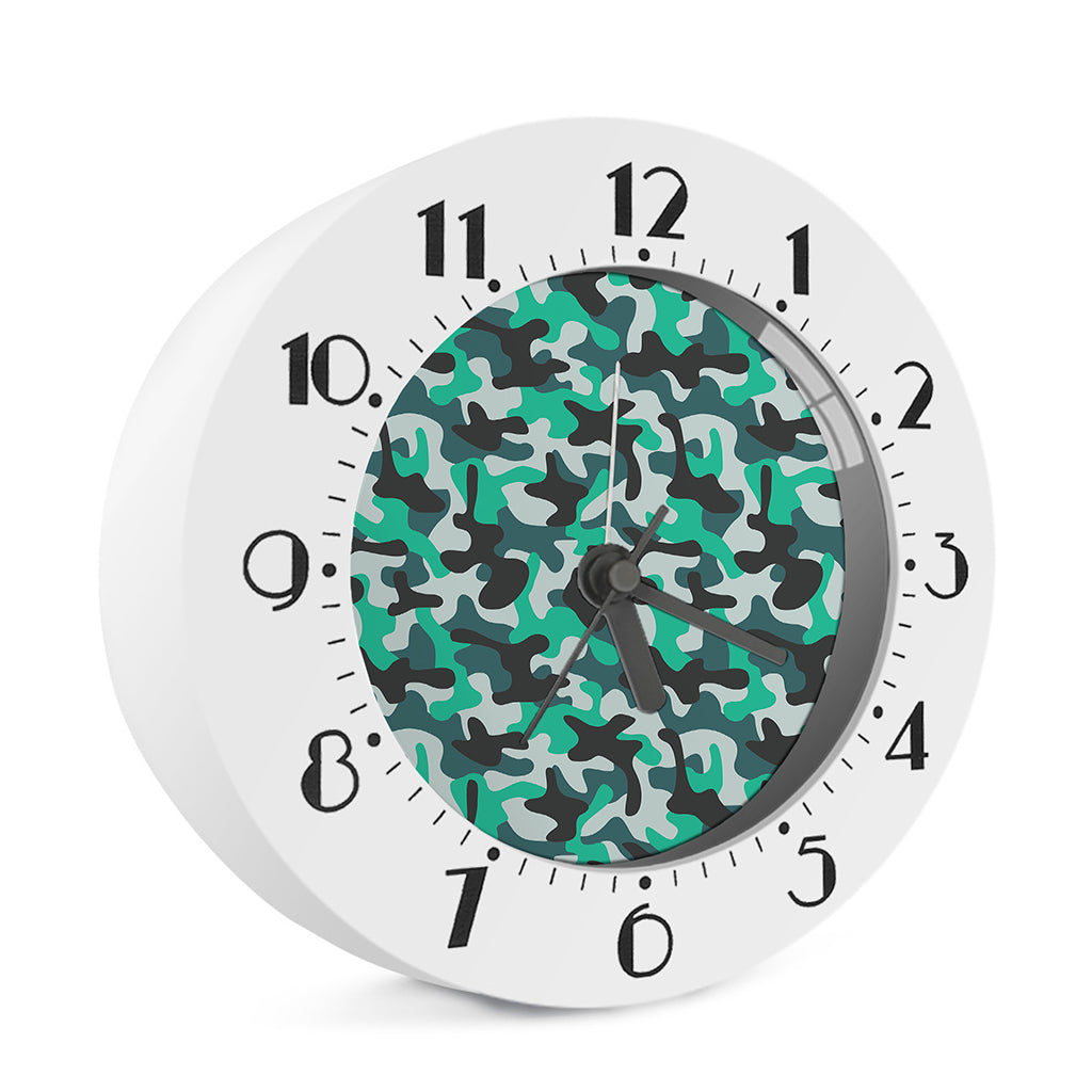 Teal And Black Camouflage Print Alarm Clock