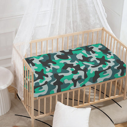 Teal And Black Camouflage Print Baby Crib Sheet