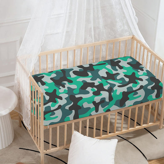 Teal And Black Camouflage Print Baby Crib Sheet