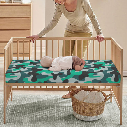 Teal And Black Camouflage Print Baby Crib Sheet