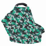 Teal And Black Camouflage Print Baby Seat Cover
