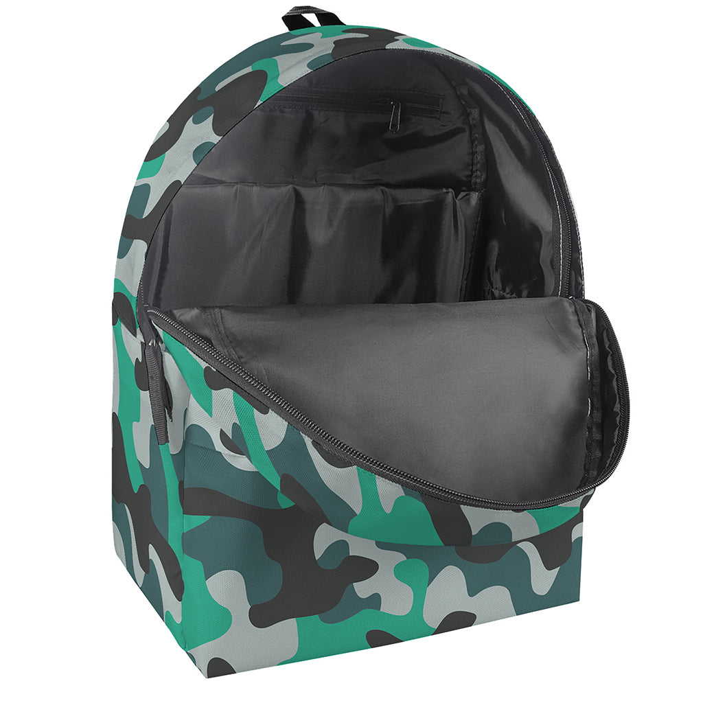 Teal And Black Camouflage Print Backpack