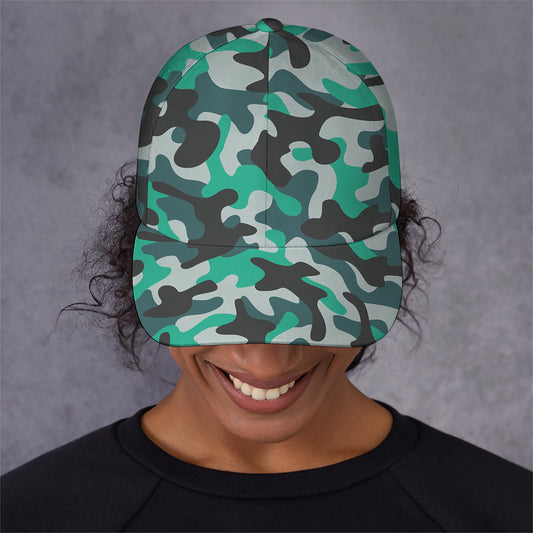 Teal And Black Camouflage Print Baseball Cap